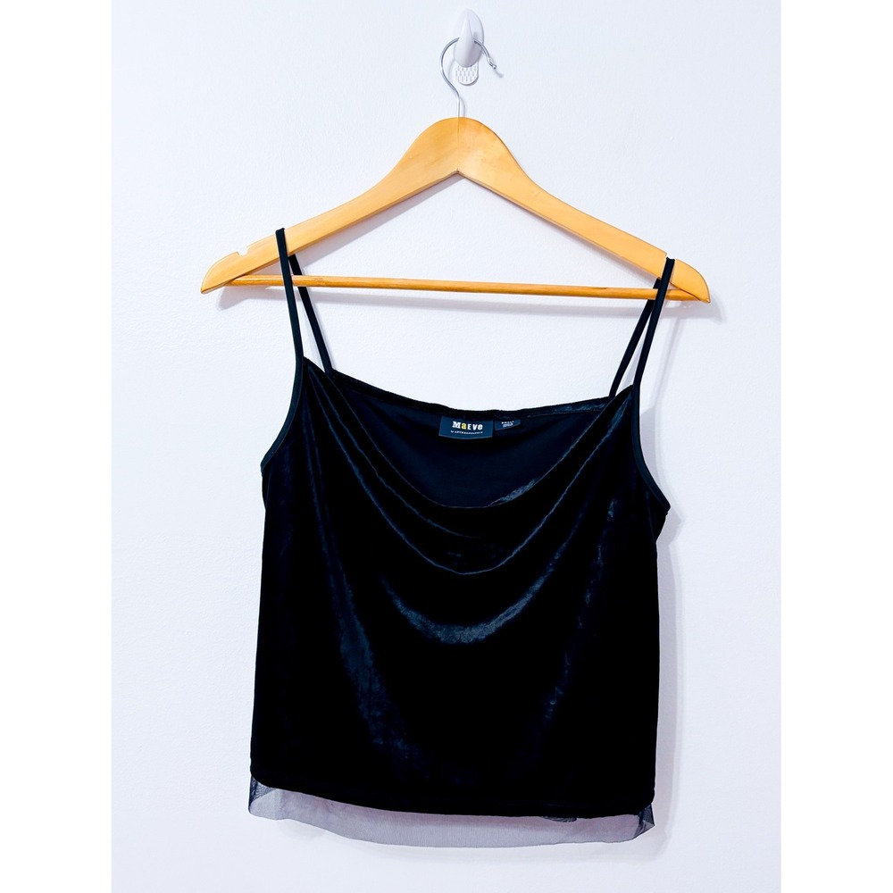MAEVE Black Velvet Cropped Cowl Neck Camisole Spaghetti Strap Top Small